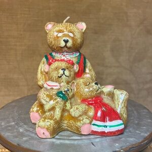 Vintage Christmas Candle Teddy Bear Family Dad Papa Daughter Son Kids Unlit 5.5”